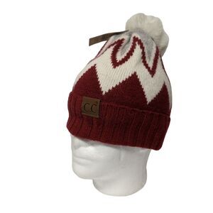 CC Knit Beanie Angora Blend Pom Pom on Top Burgundy **NEW**